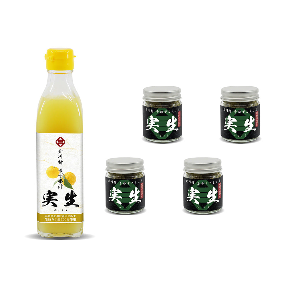 ゆず果汁300ml 1本セット・青ゆずこしょう 4個セット