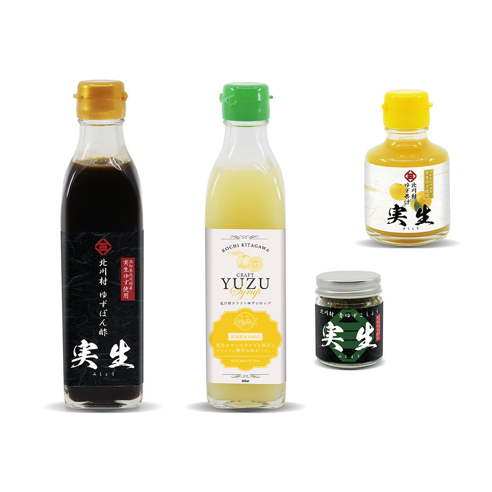 ゆずぽん酢300ml 1本・ゆずシロップ300ml 1本・ゆず果汁100ml 1本・青ゆずこしょう 1個セット